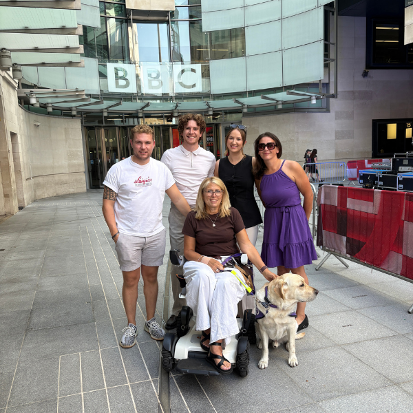 Team canine partners outside the bbc offices