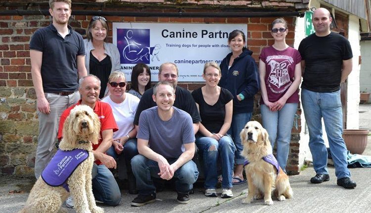 Demo dogs Ali and Angel of Canine Partners meet HSBC volunteers