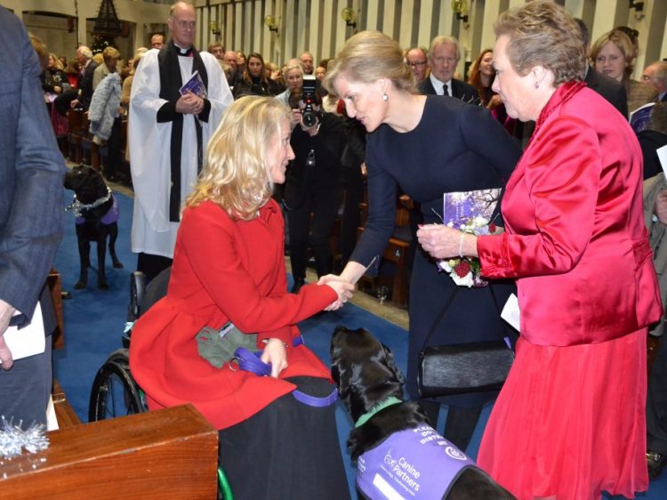 HRH The Countess of Wessex meeting Jo Hill and canine partner Derby