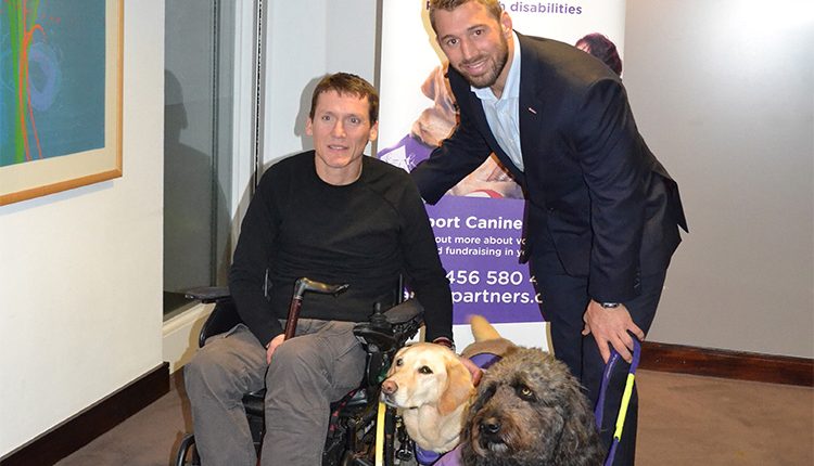 Chris Robshaw meets partnership Andrew and Emily along with Goldendoodle demonstration dog Doyle