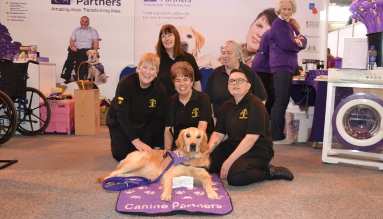 Tail Waggers Display Team present Canine Partners demonstration dog Blythe with a cheque for £500