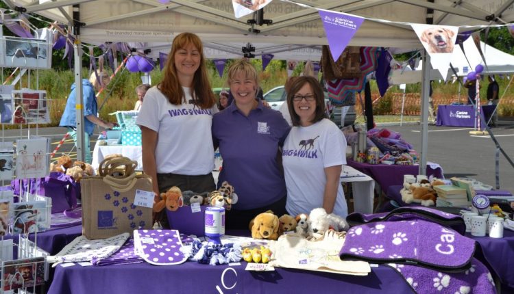 Dawn Jarvis, Julie Graham and Sue Walker from Canine Partners selling merchandise at Summer Show
