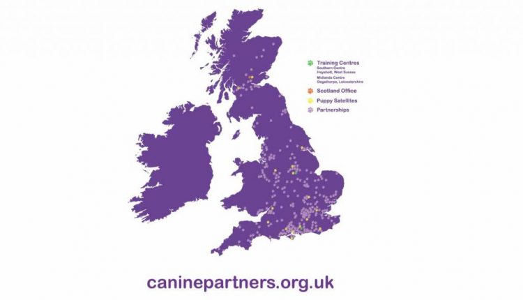 Canine Partners map showing training centres, satellites, partnerships and the Scotland office