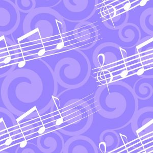 Music notes on purple background to promote Canine Partners singing event