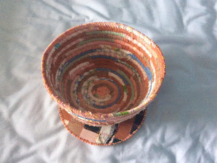 Fabric bowl made by Sheila Milton for Textile Art Challenge