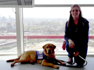 Puppy walker Wendy Churchman and puppy Phoenix at ArcelorMittal Orbit abseil